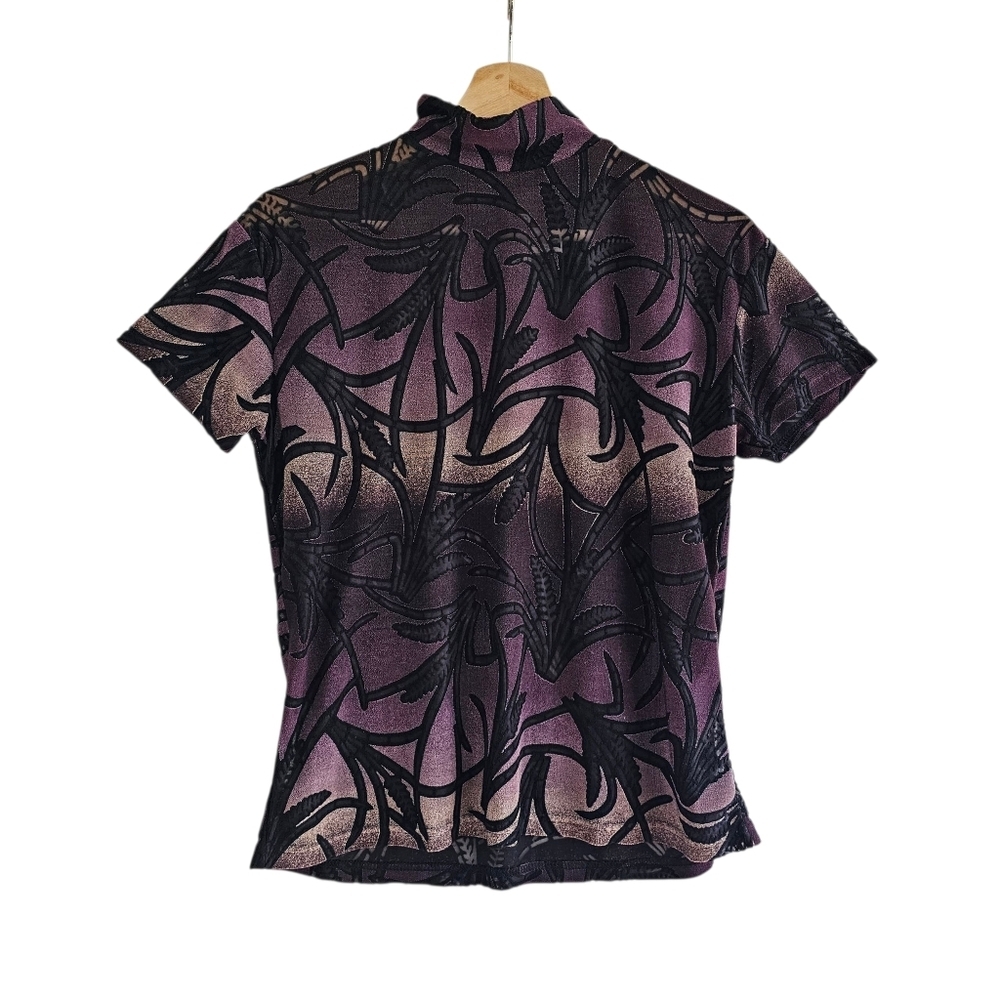 ​Frazier Lawrence Vintage Velvet Burnout Abstract Print High Neck Top Black XL